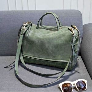Green Leather Vintage Tote Handbag
